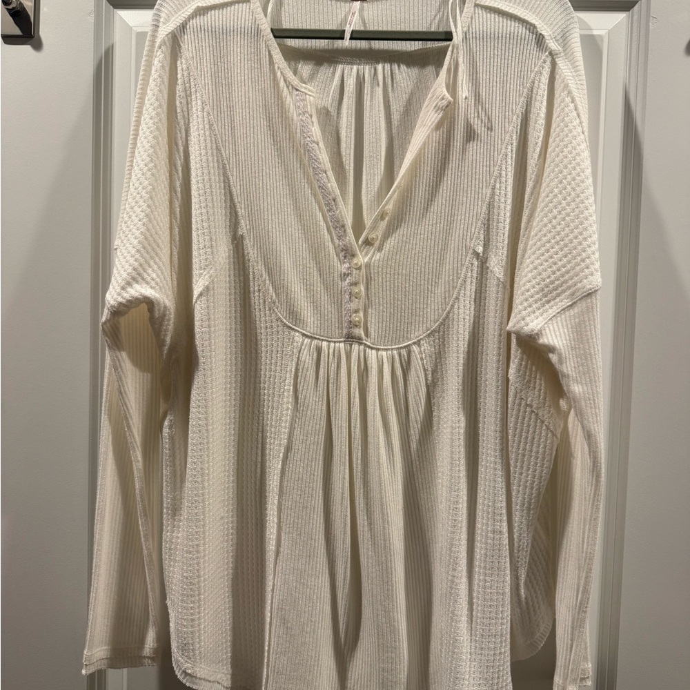 Free People Cream Textured Blouse